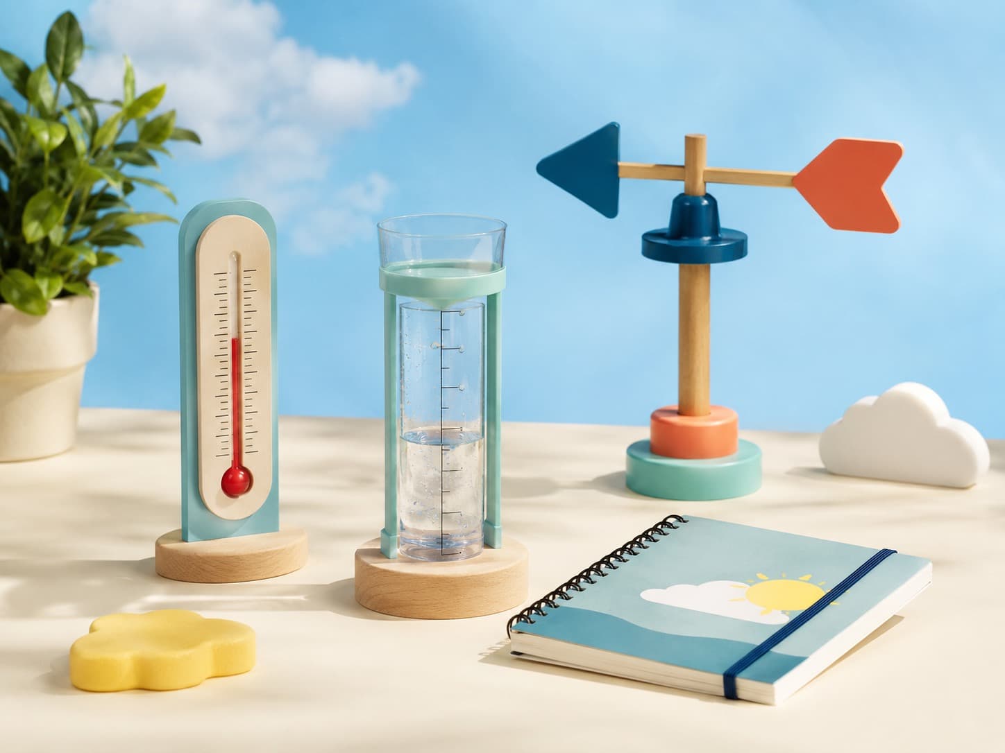 Weather Station Kit educational science kit arranged on a studio table